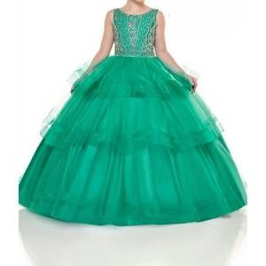 NEW RACHEL ALLAN beaded boatneck pageant ball gown in jade